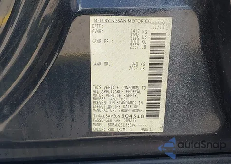 2016 Nissan Altima 2.5/2.5 S/2.5 Sl/2.5 Sr/2.5 Sv из США, поврежденный, VIN 1N4AL3AP2GN304510